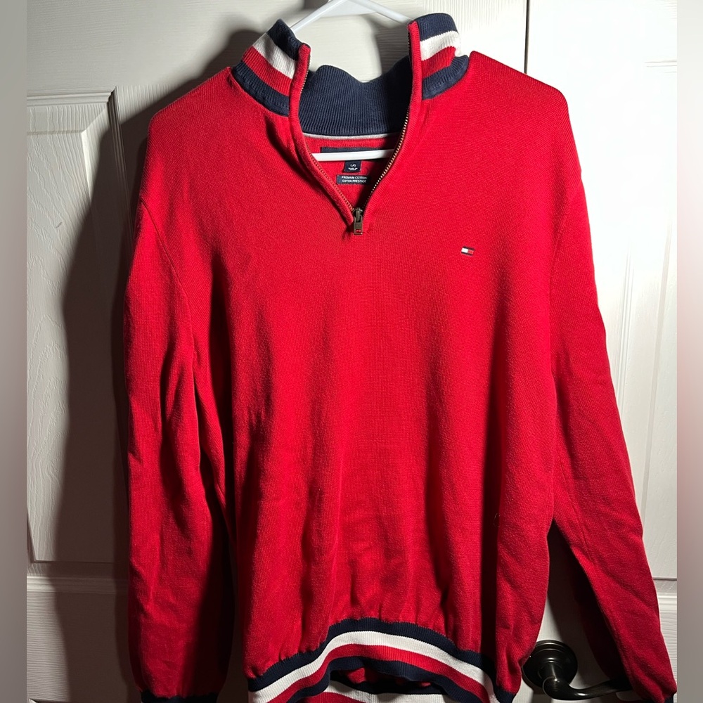 Tommy Hilfiger Men's Red Zip-Up Sweater